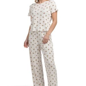 Doe & Rae Cat Print Pajama Set - Cream